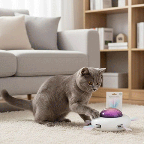 Jouet pour chat interactif - Dôme lumineux avec plumes
