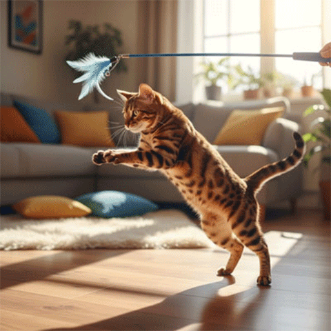 Jeu pour chat - Canne à pêche télescopique avec plumes