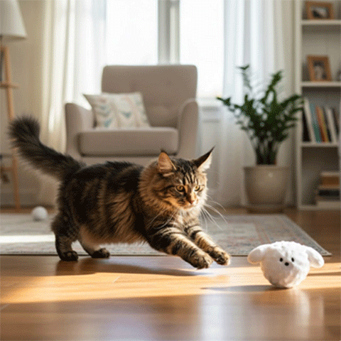 Jouet pour chat interactif - Boule tête de chat ou chien en peluche