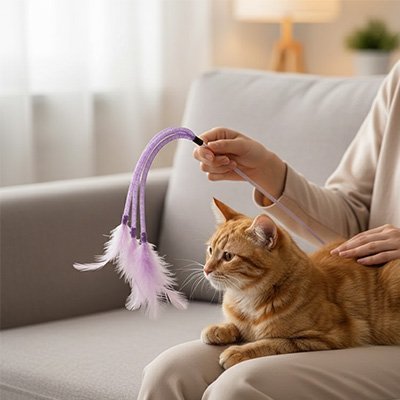 Jeu pour chat - Bâton double plumeau violet - Chatyfyclub