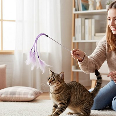 Jeu pour chat - Bâton double plumeau violet - Chatyfyclub