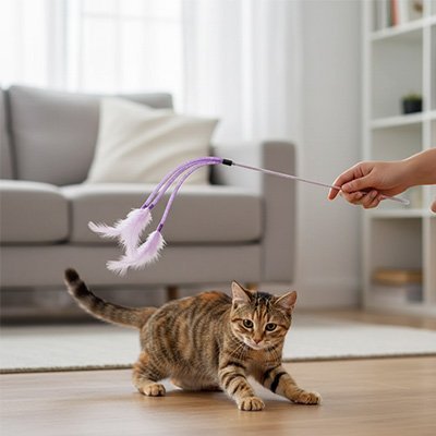 Jeu pour chat - Bâton double plumeau violet - Chatyfyclub