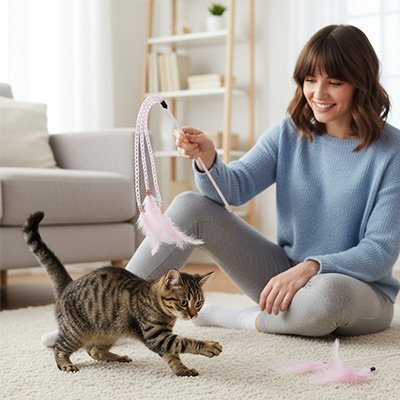 Jeu pour chat - Bâton double plumeau violet - Chatyfyclub