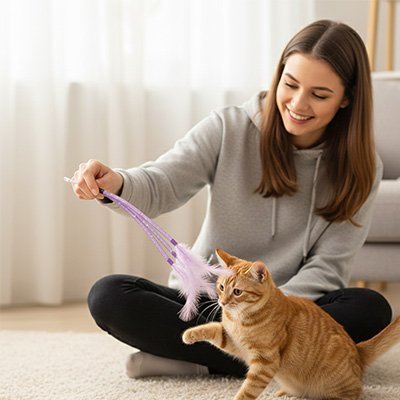 Jeu pour chat - Bâton double plumeau violet - Chatyfyclub