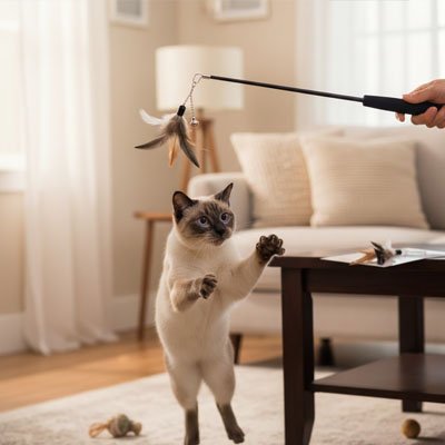 Jeu pour chat - Canne à pêche télescopique avec plumes - Chatyfyclub