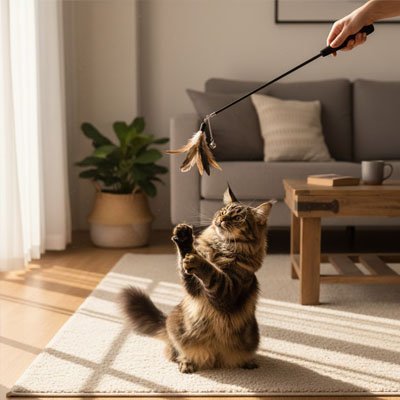 Jeu pour chat - Canne à pêche télescopique avec plumes - Chatyfyclub