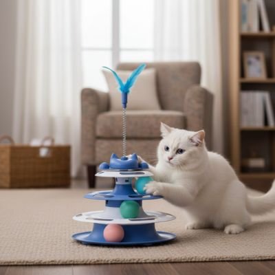 Jeu pour chat - Plateau tournant avec bâton à plumes - Chatyfyclub