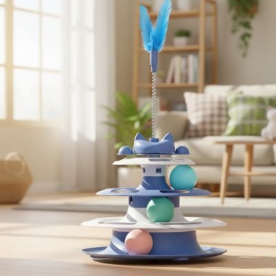 Jeu pour chat - Plateau tournant avec bâton à plumes - Chatyfyclub