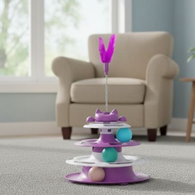 Jeu pour chat - Plateau tournant avec bâton à plumes - Chatyfyclub