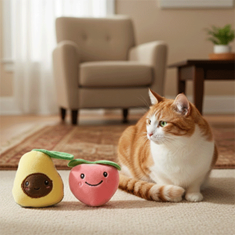 Jouet pour chat Interactif - Peluche en forme de pêche ou d'avocat