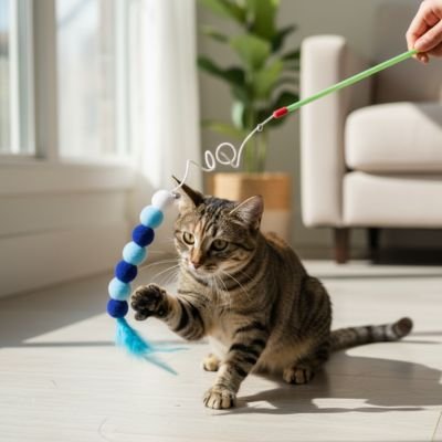 Jouet pour Chat - Canne à pêche en pompons - Chatyfyclub