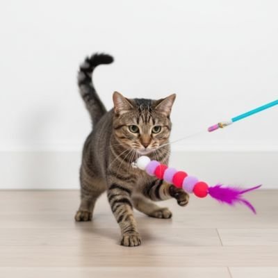 Jouet pour Chat - Canne à pêche en pompons - Chatyfyclub