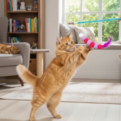 Jouet pour Chat - Canne à pêche en pompons - Chatyfyclub