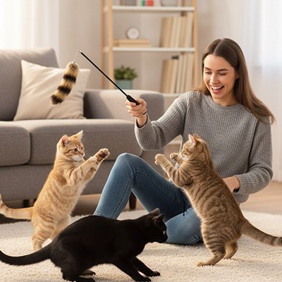 Jouet pour chat - Canne télescopique avec plumeau rayé - Chatyfyclub
