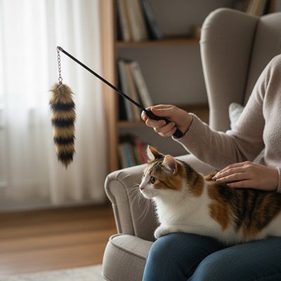 Jouet pour chat - Canne télescopique avec plumeau rayé - Chatyfyclub