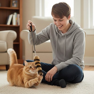 Jouet pour chat - Canne télescopique avec plumeau rayé - Chatyfyclub