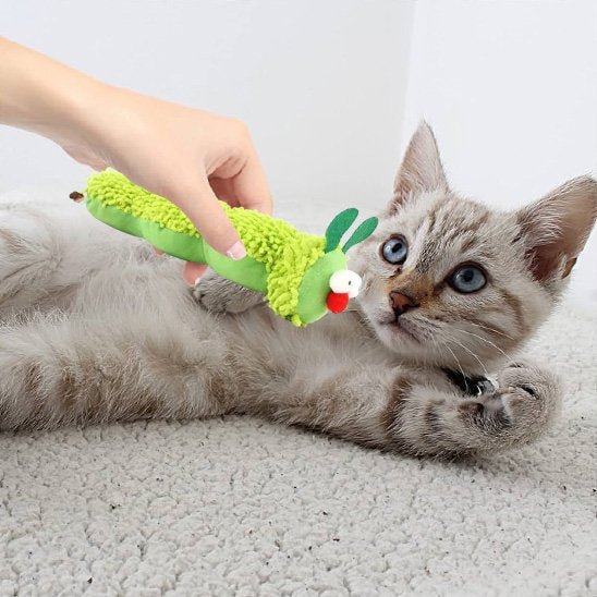 Jouet pour chat - Chenille en peluche verte - Chatyfyclub