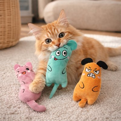 Jouet pour chat interactif - Animaux en peluche à mâcher avec herbe à chat - Chatyfyclub