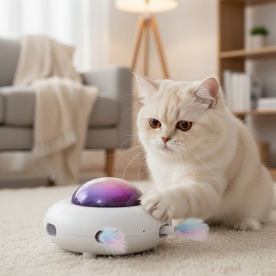 Jouet pour chat interactif - Dôme lumineux avec plumes - Chatyfyclub