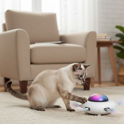 Jouet pour chat interactif - Dôme lumineux avec plumes - Chatyfyclub