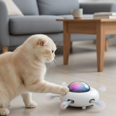 Jouet pour chat interactif - Dôme lumineux avec plumes - Chatyfyclub