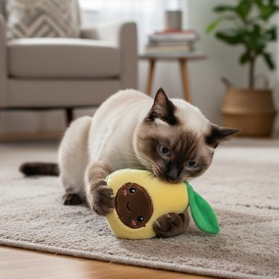 Jouet pour chat Interactif - Peluche en forme de pêche ou d'avocat - Chatyfyclub