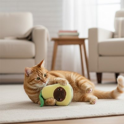 Jouet pour chat Interactif - Peluche en forme de pêche ou d'avocat - Chatyfyclub