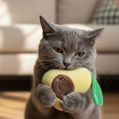 Jouet pour chat Interactif - Peluche en forme de pêche ou d'avocat - Chatyfyclub