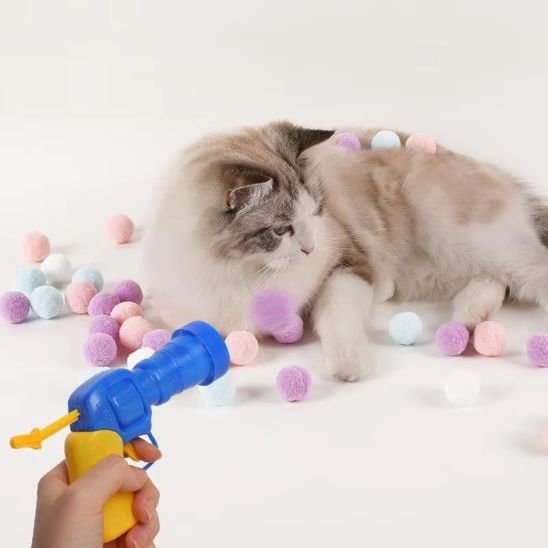 Jouet pour chat interactif - Pistolet à pompons - Chatyfyclub