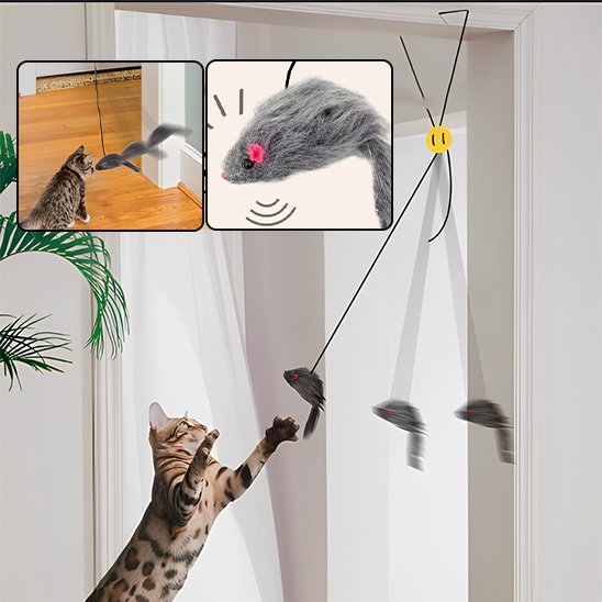 Jouet pour chat interactif - Souris en peluche suspendue - Chatyfyclub