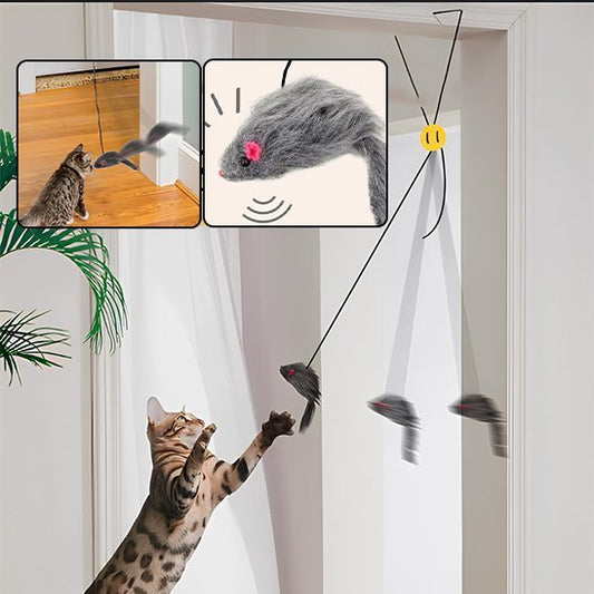 Jouet pour chat interactif - Souris en peluche suspendue - Chatyfyclub