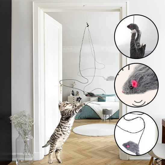 Jouet pour chat interactif - Souris en peluche suspendue - Chatyfyclub