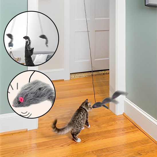 Jouet pour chat interactif - Souris en peluche suspendue - Chatyfyclub