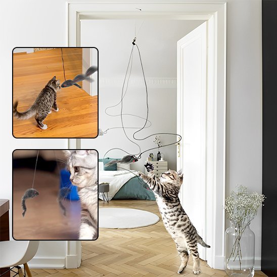 Jouet pour chat interactif - Souris en peluche suspendue - Chatyfyclub