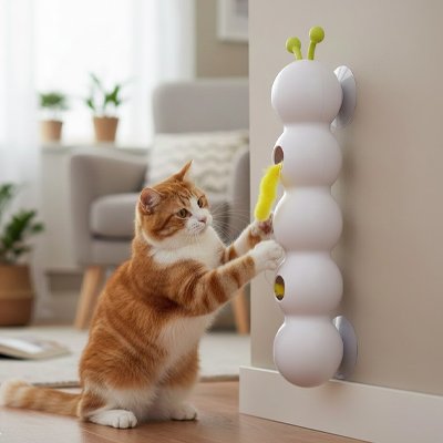 Jouet pour chat interactif - Tour verticale murale avec chenille - Chatyfyclub