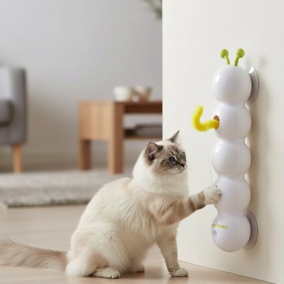 Jouet pour chat interactif - Tour verticale murale avec chenille - Chatyfyclub
