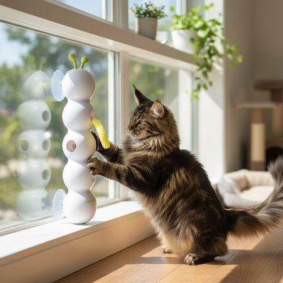 Jouet pour chat interactif - Tour verticale murale avec chenille - Chatyfyclub